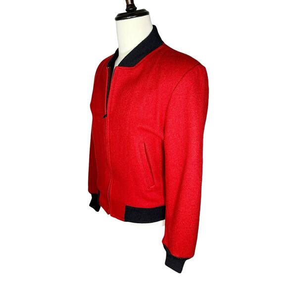 Le Tigre | Men | Vintage 80s Red Wool Felt Bomber Jacket | Size 38 Small - Picture 3 of 11